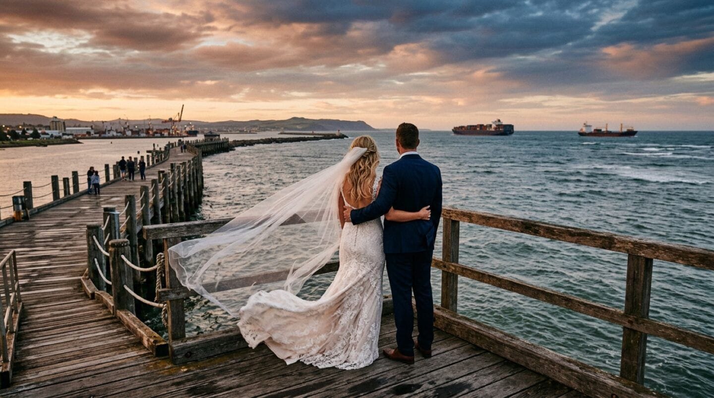 Brautpaar an der Alten Liebe Cuxhaven – Hochzeitsfotos an der Elbmündung