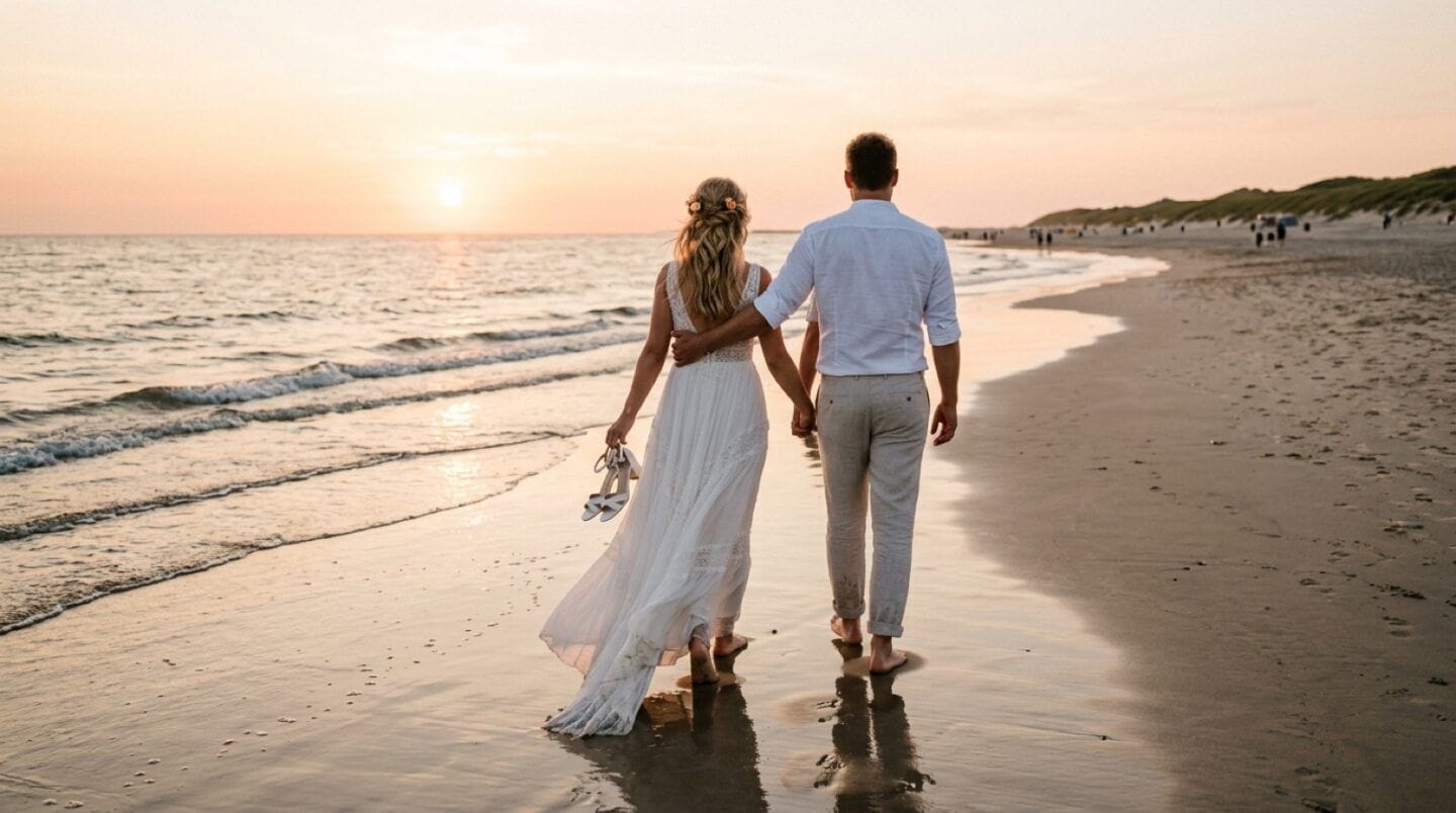 Barfuß-Hochzeit am Meer – Brautpaar am Duhner Strand in Cuxhaven