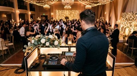 Was kostet ein Hochzeits-DJ in Cuxhaven – DJ-Pult bei eleganter Hochzeitsfeier