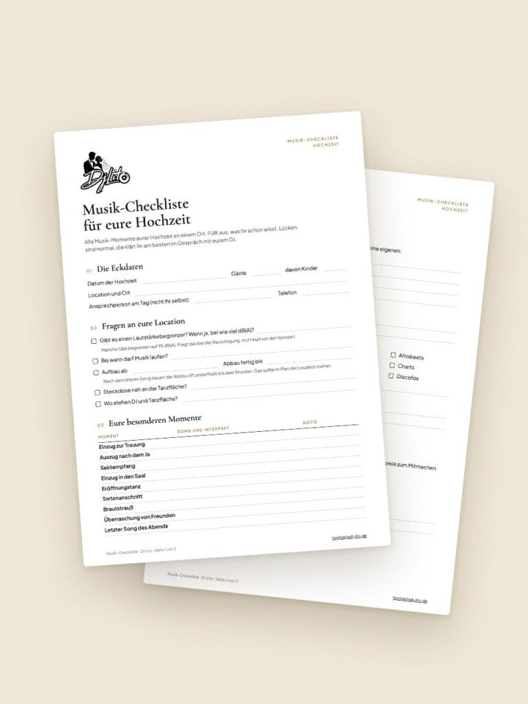Vorschau der Musik-Checkliste für die Hochzeit
