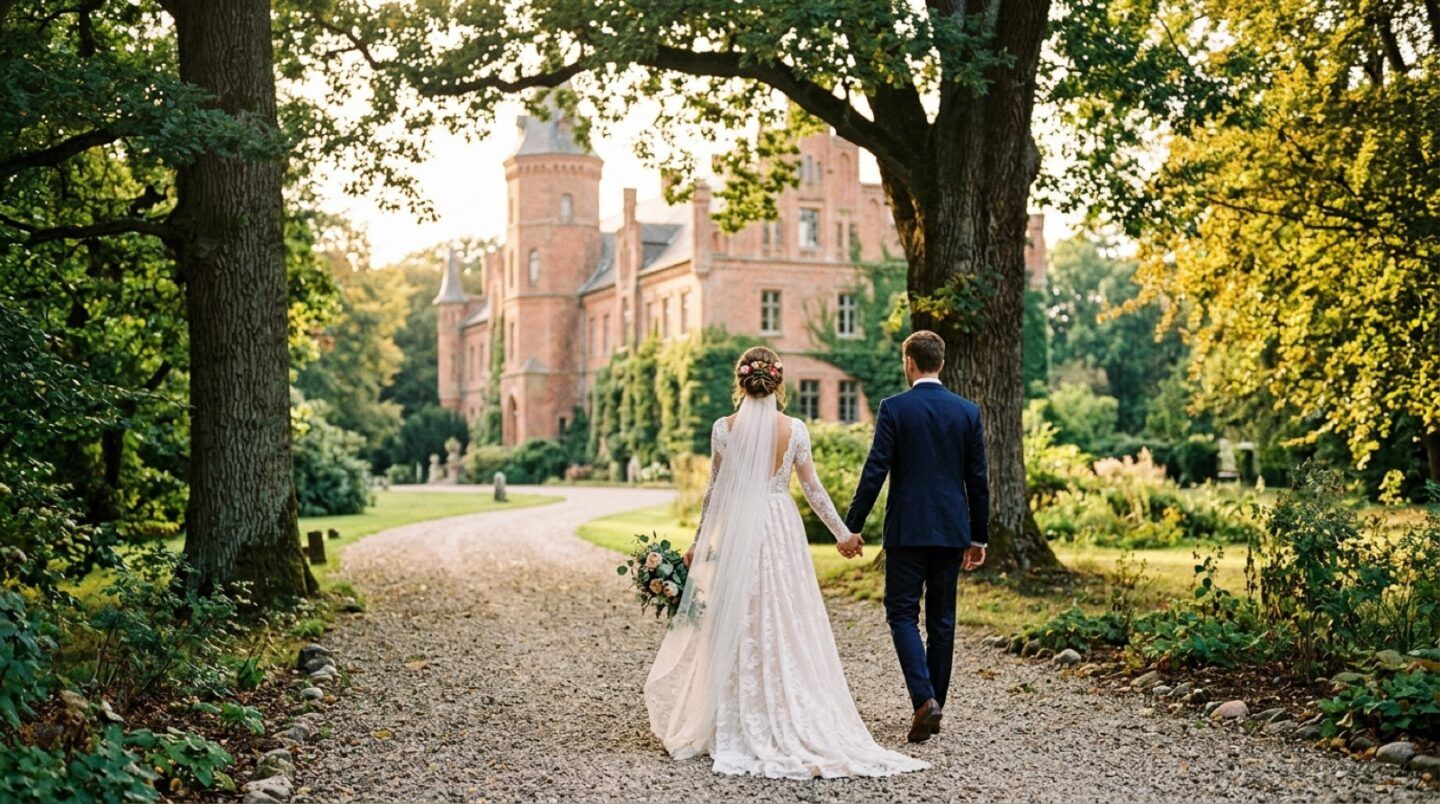 Brautpaar im Schlosspark – Hochzeit am Schloss Ritzebüttel in Cuxhaven